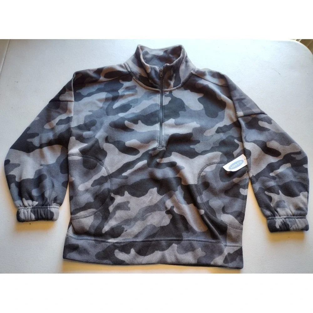 Old Navy Kids Camo Fleece 1/4 Zip Pullover‎ Sweatshirt Size M 8 Gray